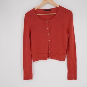 Peruvian Connection 100% Pima Cotton Pointelle Cardigan Salmon Pink Small